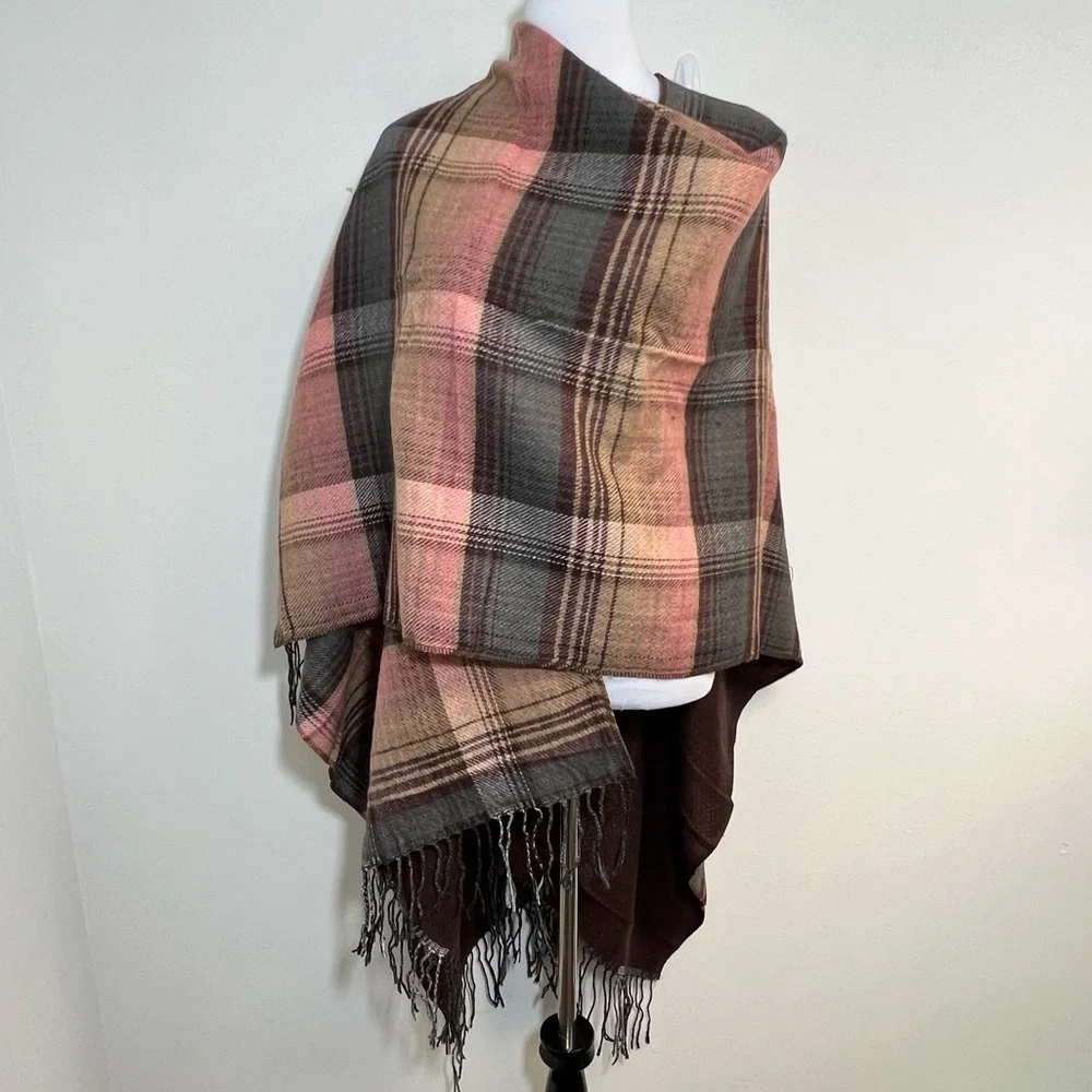 •new• KOLLIE MORE Plaid Reversible Poncho Shawl